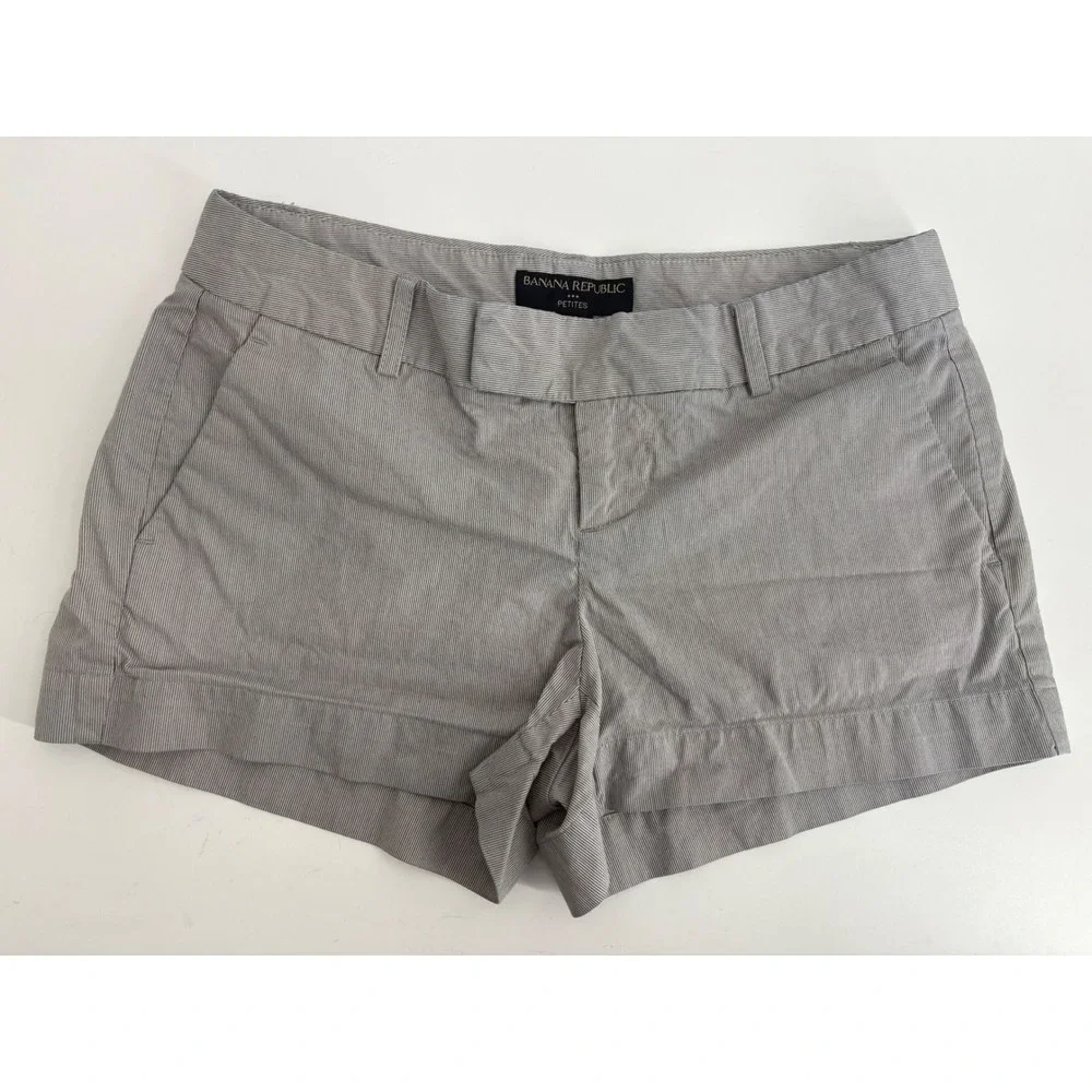 Banana‎ Republic Petites Gray White Striped Cotton Shorts 0P Vintage 2011